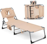 Goplus Tanning Chair, Folding Adjustable Patio Lounge Chair with Face Hole, Removable Pillow, 330LBS, Carry Strap - Photo 1