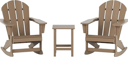 WO WESTIN OUTDOOR HDPE Laguna Outdoor Rocking Poly Adirondack Chair with Side Table 3-Piece Set, Weathered Wood