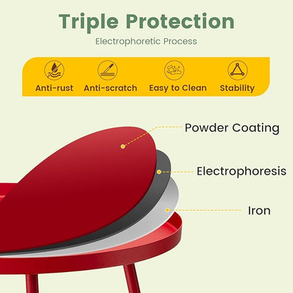 danpinera Outdoor Side Tables, Weather Resistant Steel Patio Side Table, Small Round Outdoor End Table Metal Side Table for Patio Yard Balcony Garden Bedside (Red)