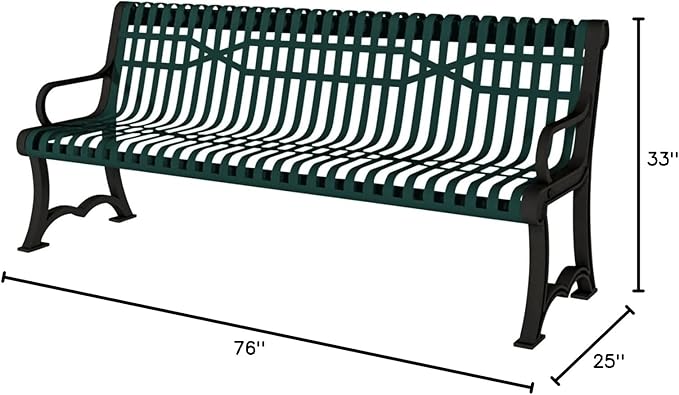 COATEDOUTDOORFURNITURE Coated Outdoor Furniture Heavy-Duty Outdoor Bench Thermoplastic Coated, Slatted Steel, Commercial-Grade Garden Bench, Made in America (Portable with Back, 4 Ft, Textured Green)