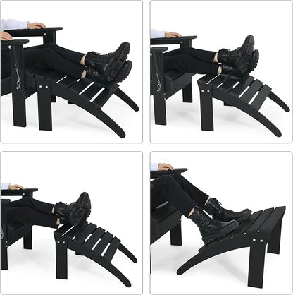 Adirondack Footrest - Outdoor Weather Resistant Adirondack Footrest, Ottoman, Chair Companion, Folding Footstool for Patio, Pool, Garden, Backyard & Lawn (Black)