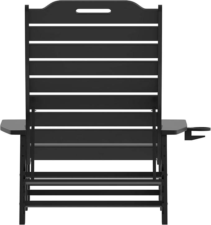 Flash Furniture Monterey Adjustable Adirondack Lounger with Cup Holder- All-Weather Indoor/Outdoor HDPE Lounge Chair, Black