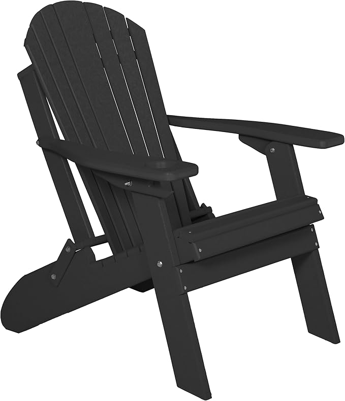 Furniture Barn USA Poly Folding Adirondack Chair with Smart Phone Holder, Black
