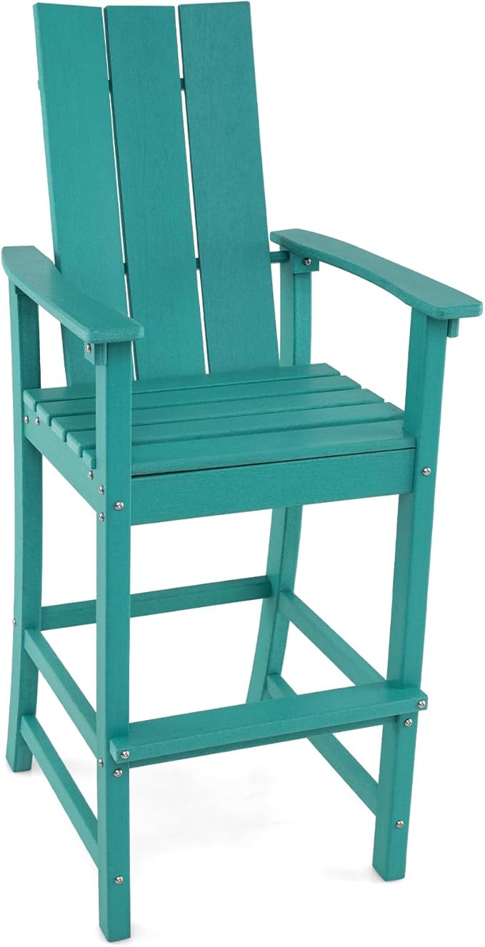 Giantex 52” Tall Adirondack Chair, HDPE Outdoor Bar Stool with Ergonomic Backrest, Armrests, Footrest, Fire Pit Chair, All Weather Patio Bistro Chair for Backyard, Garden, Lawn Chair (1, Turquoise)