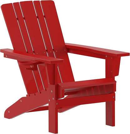 Taylor & Logan Hedley Adirondack Chair with Cup Holder, Weather Resistant HDPE Adirondack Chair in Red