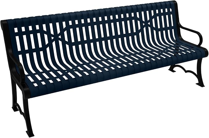 COATEDOUTDOORFURNITURE Coated Outdoor Furniture Heavy-Duty Outdoor Bench Thermoplastic Coated, Slated Steel, Commercial-Grade Garden Bench, Made in America (Portable with Back, 6 Ft, Dark Blue)