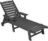 Lounge Chair Outdoor with Wood Texture, Oversized Chaise Lounge Chairs Outside with 5-Position Adjustable Backrest - Photo 5