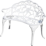 Cast Aluminium Outdoor Bench, Rose Garden Bench for Patio,Park,Lawn,Yard (White) - Photo 1