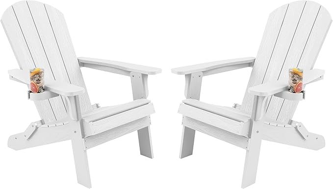 YEFU Adirondack Chair Set of 2, Folding Oversized Plastic Adirondack Chair with Cup Holder - Photo 1