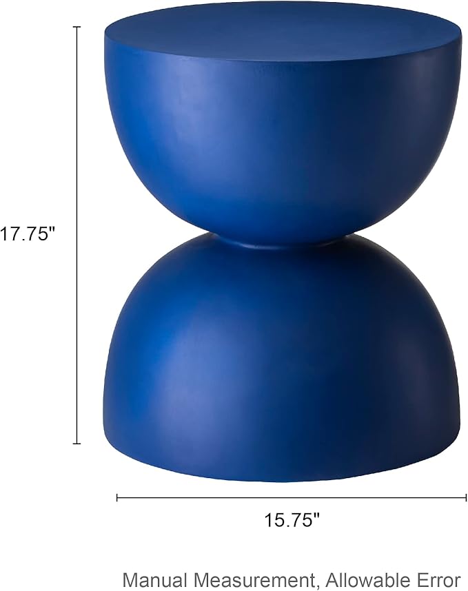 Glitzhome Outdoor Side Table, Round Accent End Table, Lightweight Hourglass Faux Terrazzo Decorative Garden Stool, 17.75" H Cobalt Blue Planter Stand for Patio Porch Balcony Living Room