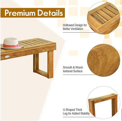 Acacia Wood Dining Bench 52 Inch, Teak Outdoor Bench with Slatted Seat, Patio Furniture, Backyard Garden Bench, 700 lbs Capacity