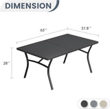 VICLLAX 63" Patio Dining Table for 6, Outdoor Rectangular Metal Table with Umbrella Hole for Porch Backyard Garden Deck - Photo 3