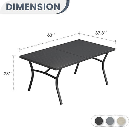 VICLLAX 63" Patio Dining Table for 6, Outdoor Rectangular Metal Table with Umbrella Hole for Porch Backyard Garden Deck, Black