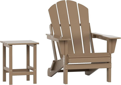 WO WESTIN OUTDOOR HDPE Laguna Outdoor Poly Adirondack Chair with Side Table, Weathered Wood