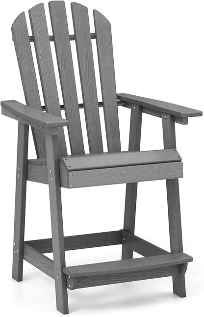 Tangkula Outdoor Bar Stool, HDPE Tall Adirondack Chair with Armrest & Footrest, Weather Resistant 47 Inch Counter Height Barstool Lifeguard Chair for Pool Deck Patio Garden, Balcony Chairs (1, Gray)