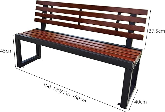 Metal Garden Bench, Outdoor Benches Weatherproof with Cast Iron Frame, Gym Shopping Mall Rest Row Chair for Porch, Patio, Lawn, Balcony, Backyard
