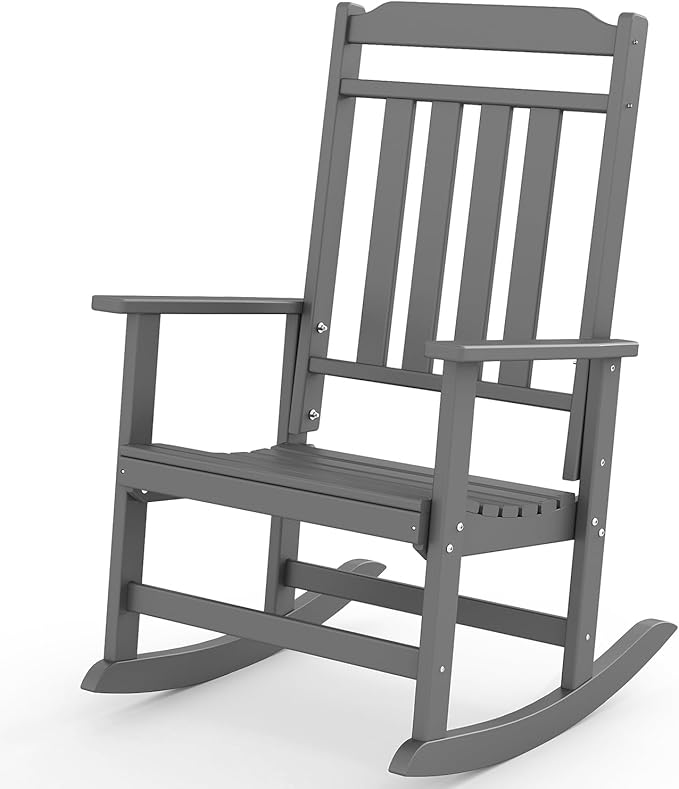 GREENVINES Outdoor-Rocking-Chair | HDPE Plastic | Patio Rockers | Porch Rocker Chairs | Oversized | High Back | Big & Tall | Grey