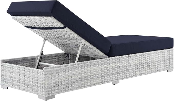 Modway Convene Wicker Rattan Outdoor Patio Chaise Lounge Chair in Light Gray Navy