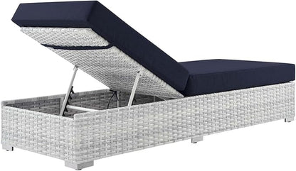 Modway Convene Wicker Rattan Outdoor Patio Chaise Lounge Chair in Light Gray Navy