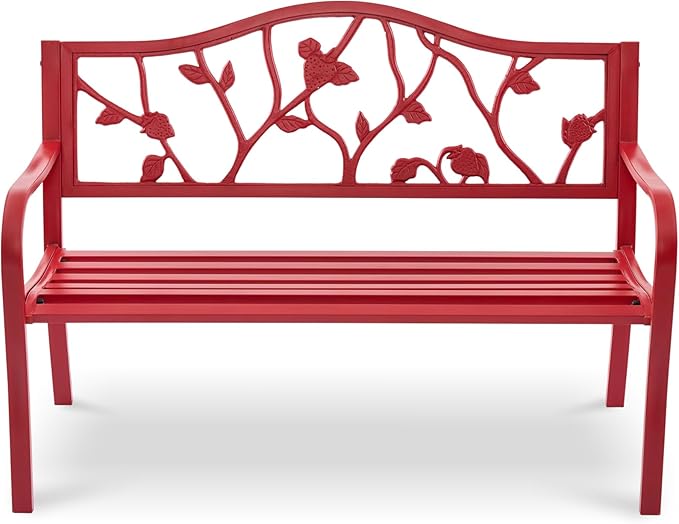 50" Outdoor Garden Bench, Cast Iron Metal Outdoor Benches Weatherproof with Artistic Strawberry Backrest - Photo 1