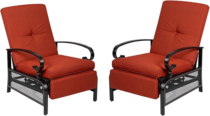 Incbruce Outdoor Lounge Chair Set of 2 Patio Furniture Adjustable Recliner with Retractable Steel Frame and Removable Thick Cushions - Red