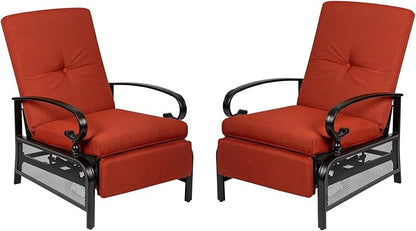 Incbruce Outdoor Lounge Chair Set of 2 Patio Furniture Adjustable Recliner with Retractable Steel Frame and Removable Thick Cushions - Red