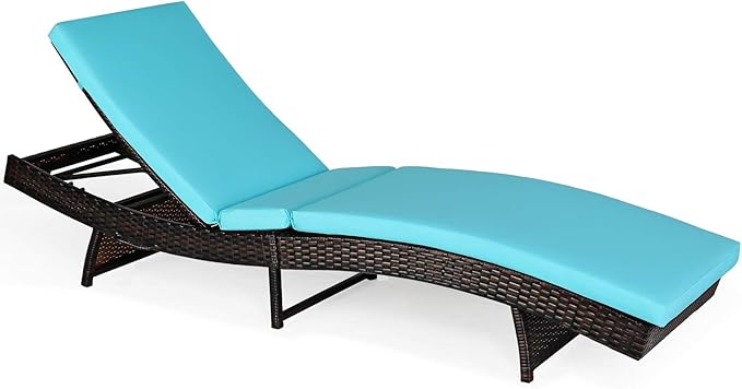 Tangkula Outdoor Folding Chaise Lounge, Rattan Patio Lounge Chair with Removable Thick Cushion, 5 Adjustable Levels - Photo 9