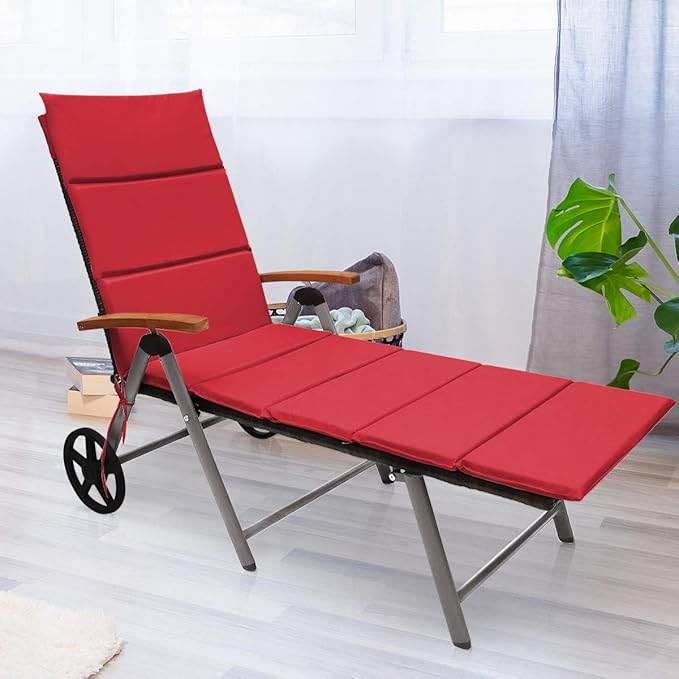 COSTWAY Folding Rattan Lounge with Wheels, Aluminum Patio Lounger with 7 Adjustable Positions, Soft Cushion - Photo 4