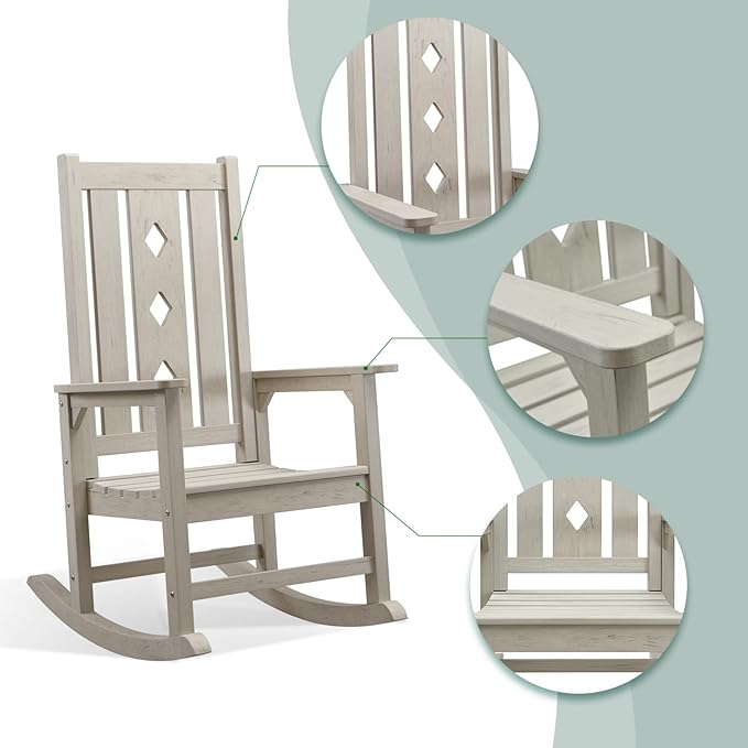 Oversized Rocking Chair, Outdoor Rocking Chair for Adults, All Weather Resistant Porch Rocker for Lawn Garden, 350lbs Weight Capacity