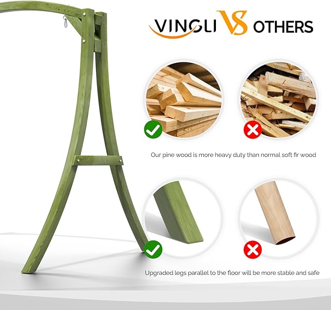 VINGLI 5FT Porch Swing Frame, 1000LBS Heavy Duty A-Frame Wooden Porch Swing Stand with Curved Arc Top - Photo 2