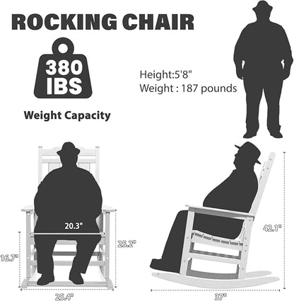 Rocking Chair, Outdoor Rocking Chair for Adults, HDPE Outdoor Chairs with Footboard, All Weather Resistant Porch Rocker, White