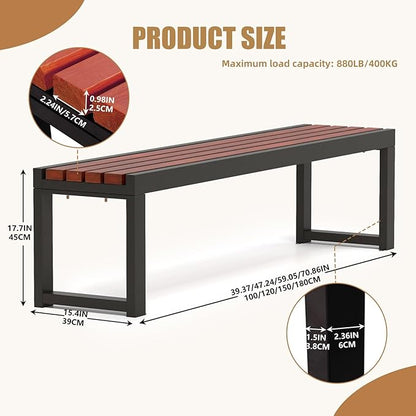 Outdoor Garden Bench with Wooden Seat & Iron Frame, All-Weather Outside Benches Heavy Duty Patio Bench for Lawn Porch Yard Park, 880lb Capacity 15.4×17.7in (WxH) Easy Assembly 39.37x15.4x17.7IN