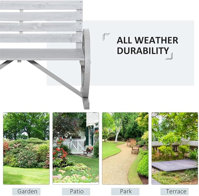Porch Patio Bench, Outdoor Bench Chair, 41.5" L Porch Patio Bench, Outdoor Garden Bench Patio Park Bench Patio Seating Sturdy Patio Bench Porch Bench Furniture Chair Seat for Outside, Fir Wood -Gray