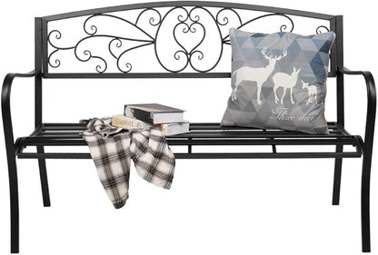 51-Inch Outdoor Garden Bench Classic Metal Patio Park Bench Elegant Porch Deck Loveseat with Cast Iron Frame (A-Type)