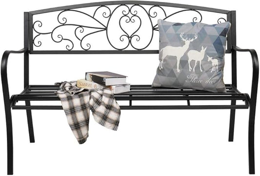 51-Inch Outdoor Garden Bench Classic Metal Patio Park Bench Elegant Porch Deck Loveseat with Cast Iron Frame (A-Type)