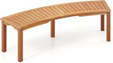 Tangkula Outdoor Curved Bench, Acacia Wood Fire Pit Bench w/Slatted Seat, Patio Backless 2-Person Seating for Porch - Photo 1