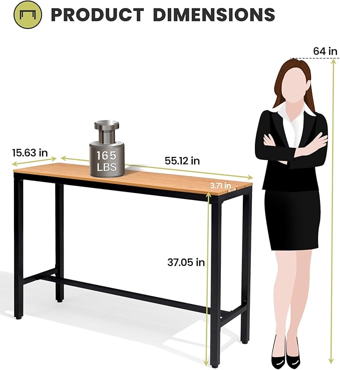 Crestlive Products Outdoor Bar Table, 55'' Rectangle Patio Counter Height Table High Pub Table with Waterproof Top and Sturdy Metal Frame for Balcony, Bistro, Garden, Backyard, Hot Tub (Brown)