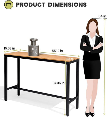 Crestlive Products Outdoor Bar Table, 55'' Rectangle Patio Counter Height Table High Pub Table with Waterproof Top and Sturdy Metal Frame for Balcony, Bistro, Garden, Backyard, Hot Tub (Brown)