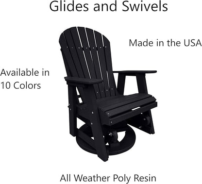 Phat Tommy Black Glider for Outside Patio - Outdoor Swivel Glider Chair - Poly Outdoor Furniture, Adirondack Porch Glider Chair