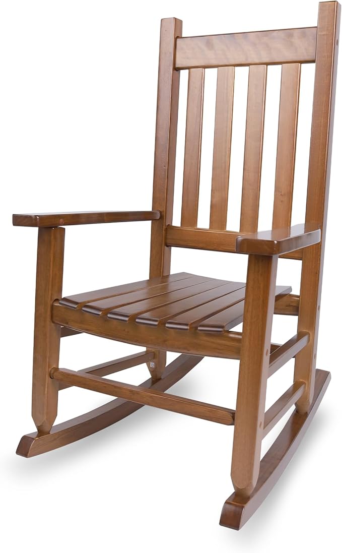 Kids Rocking Chair for Toddler and Children Comfy Recliner Wooden Rocker for Baby Girls Outdoor Lounge for Age 6-10 Indoor Anti-Tip Design Safe & Sturdy Brown