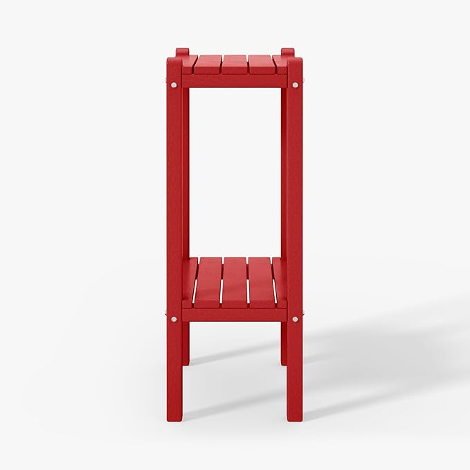 WestinTrends Malibu 36" Outdoor Adirondack HDPE 2-Tier Patio Side Table, Red