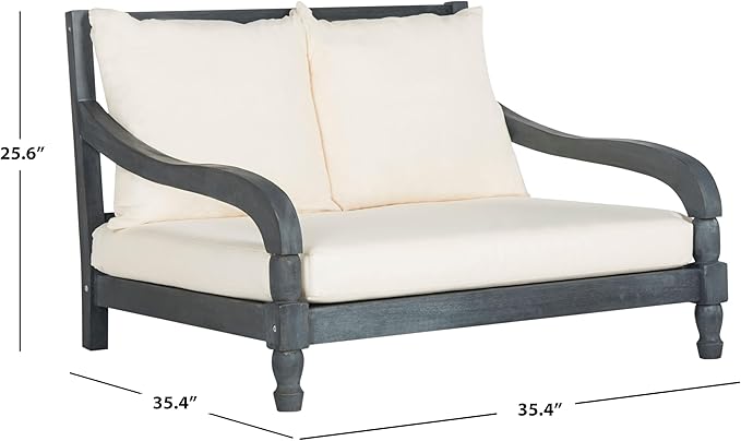 SAFAVIEH Outdoor Collection Pomona Ash Grey Solid Wood/Beige Lounger Bench Sofa Loveseat (PAT6740B) - Photo 3