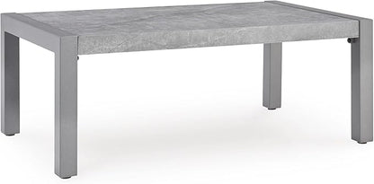 Signature Design by Ashley Moonlight View Contemporary Outdoor Fade and Rust Resistant Coffee Table with Stone Tabletop, Light Gray