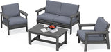 SERWALL 4 Piece HDPE Outdoor Furniture Set, All Weather Wood-Like Outdoor Sofa Sectional Couch - Photo 1