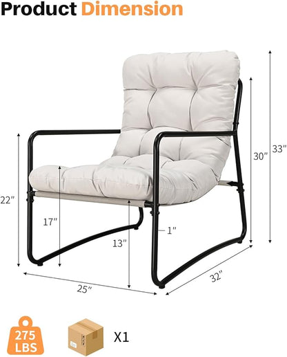 Patio Accent Chair, Modern Metal Outdoor Lounge Chair, Comfy Outdoor Accent Chair with Padded Seat, All Weather Outdoor Patio Chair for Living Room, Apartment, Bedroom, Poolside, Off-White