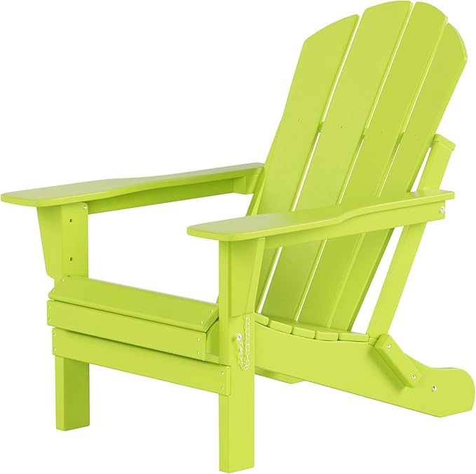 Costaelm Folding Patio Chairs Set of 2, Hdpe Adirondack Chairs Front Porch Furniture Outdoor Seating, All Weather Tanning Chair for Backyard Firepit Garden Lawn, Lime