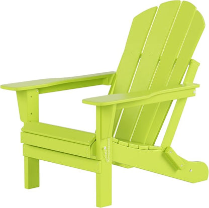 Costaelm Folding Patio Chairs Set of 2, Hdpe Adirondack Chairs Front Porch Furniture Outdoor Seating, All Weather Tanning Chair for Backyard Firepit Garden Lawn, Lime