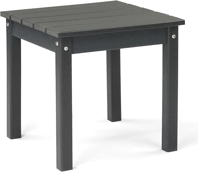 Outvita Adirondack Side Table, 18 Inch Square Outdoor End Table, HDPE Weather Resistant Coffee Table for Patio Balcony Deck Garden, Gray