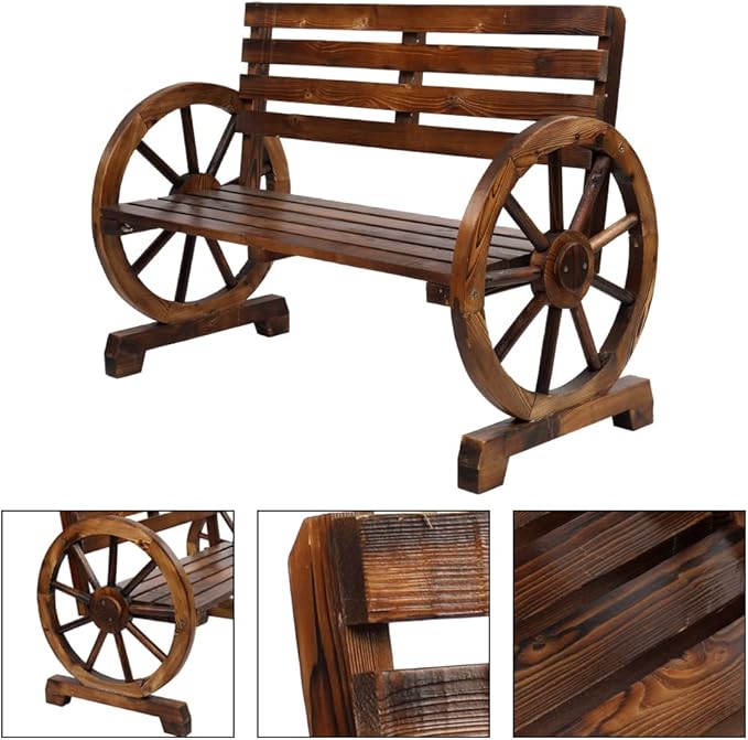 41in Outdoor Wooden Porch Benches,Weatherproof Patio Park Bench,Outside Leisure Bench,Outdoor Garden Park Bench,with Slatted Seat and Backrest,for Lawn, Deck, Path, Backyard, Entryway (Brown)