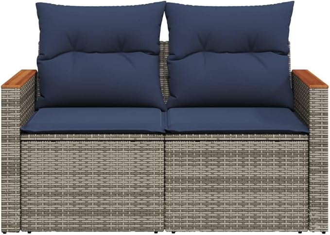 2-Seater Patio Sofa with Cushions, Gray Poly Rattan Outdoor Loveseat - Photo 5